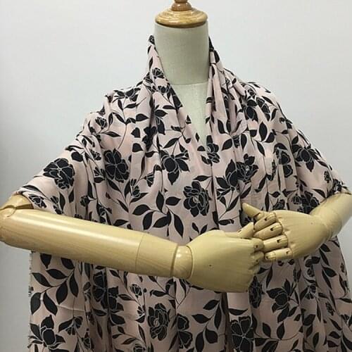 Black floral on dark pink pure silk crepe georgette silk fabric Crease resistant,SCG731
