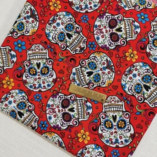 Halloween red scary flower skull cotton fabric for Tissue Home Textile Patchwork Cloth DIY Sewing Quilting Curtain mask material