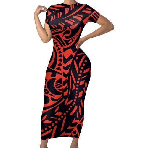 HYCOOL Women 2021 Red Bodycon Dress Factory Wholesale Polynesian Hawaiian Traditional Tribal Print Maxi Wholesale Party Dresses