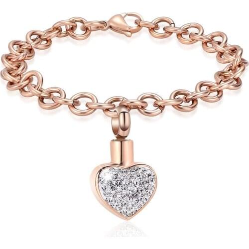 Cremation Jewelry Urn Bracelet for Ashes Stainless Steel Crystal Heart Memorial Keepsake Bangle for
