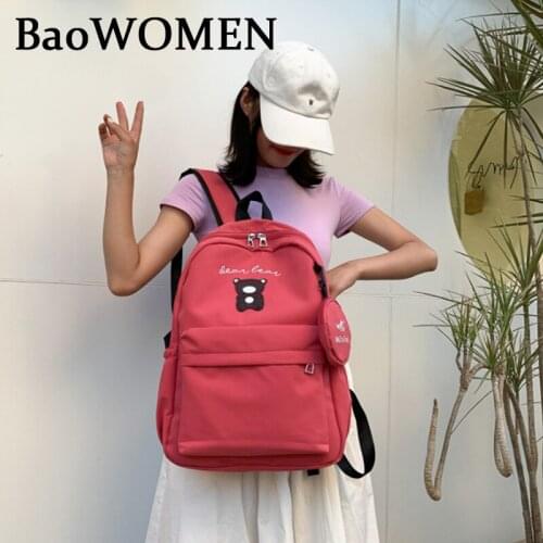 BaoWomen Animal Bear Kawaii Women Backpack Red School Bags For Teenage Girls Mochila Feminina Nylon Laptop Backpack Girls Bag
