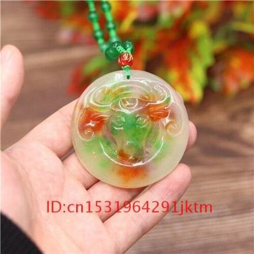 Fashion Color Gifts Carved Charm Hand Jade for Men Pendant Natural Chinese Amulet Jadeite Necklace Jewelry Cattle Women