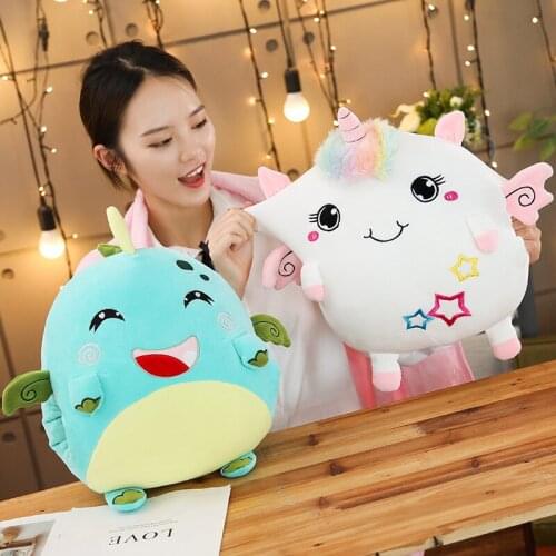 Soft Colorful Stuffed Animal 3 In 1 Pillow with Blanket Kawaii for Children Cartoon Gift Plush Dinosaur Unicorn Elephant Cat Toy