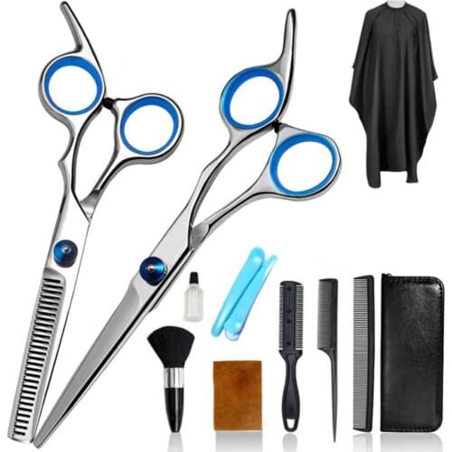11PCS Salon Hairdressing Scissors Set Professional Hair Cutting Thinning Scissors Barber Tail Comb Cape Hair Cutter Comb Set