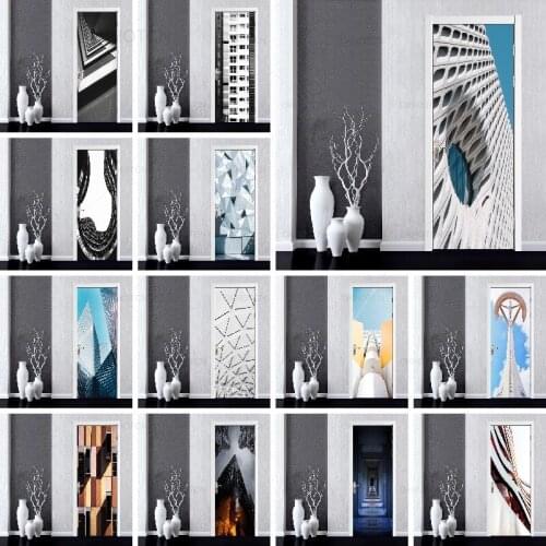 2PCS/Set Black Geometric Door Sticker Home Decor Self Stick Wallpaper Waterproof Renovation Poster Wallpaper On The Door Decals