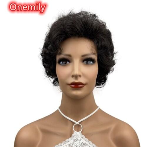 Onemily Short Curly Dark Brown Wigs for Women Girls Afro Heat Resistant Synthetic Hair Wigs Theme Party Out Fun