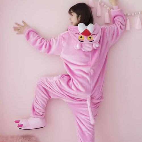 Panther Onesies Kigurumi Pink Panther Pajamas Women Winter Animal Cartoon Adult&Kid One Piece Cosplay Costumes Hooded