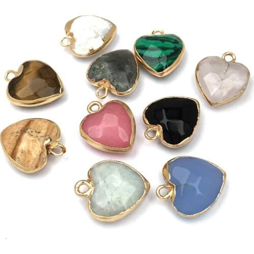 2pcs Faceted Natural Stone Pendant Heart Shape Flash Labradorite Pendant for DIY Accessories Necklace Jewelry Making 14x17mm