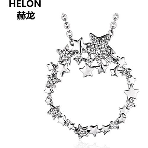 0.17ct SI2/H Natural Diamonds Women Pendants Solid 14k White Gold Stars Romantic Pendant NO Necklace FIne Jewelry
