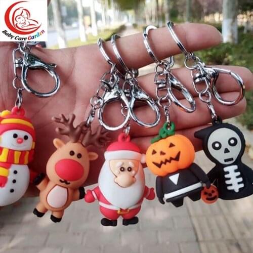 Merry Christmas Halloween Decoration Santa Claus Elk Snowman Keychain New Year Decoration 2021 Children Gift