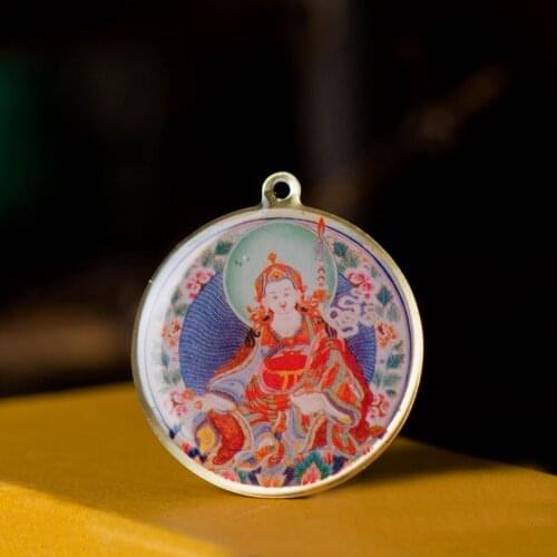 Guru Padmasambhava Buddha Statue Small Thangka Tibetan Buddhism Copper Foil Pendant