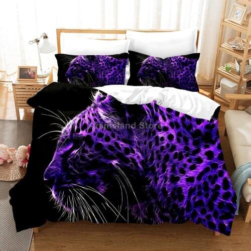 Purple Leopard Fashion Bedding Set Modern 3D Print Comforter Luxury Duvet Cover Set Home Textile Decor Queen King Single Size