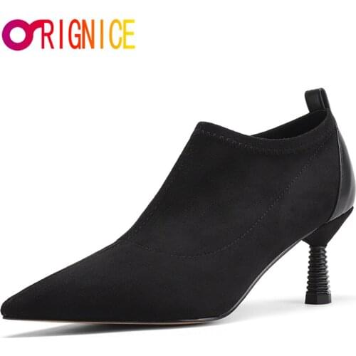 Orignice Autumn New Womens Comfortable Pumps Good Quality Pointed Toe Patchwork Strange Heels Simple Wild Shoes Black Khaki