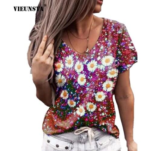 VIEUNST Womens Summer Large Size Summer Collocation T-Shirt Women Casual Love Printing Pullover Top V-Neck Short Sleeve T-Shirt