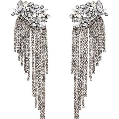 Za Vintage Long Chains Rhinestone Tassel Earrings for Woman Party Exaggerated Hollow Geometric Earrings