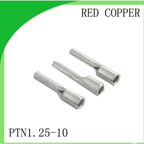 High Quailty Red copper 1000 PCS PTN1.25-10 Cold Pressed Terminal Connector 22AWG - 16AWG Pin Type terminal
