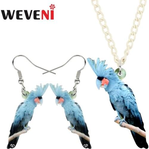 WEVENI Acrylic Gray Palm Cockatoo Bird Necklace Earrings Jewelry Sets Anime Animal Fashion Teens Charms Party Gift Accessories