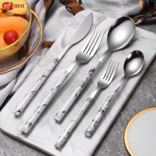 Japan South Korea Stainless Steel Tableware Imitation Marble Knife Fork Spoon Soup Spoon Steak Cutlery Coffee Spoon Set HY-430