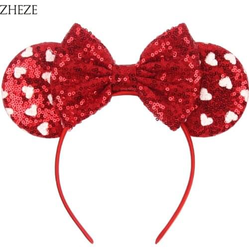 Trendy New Arrival Candy Love Mouse Ears Headband Girls 5" Hair Bow Glitter Sequins Hairband Festival Party Women Headwear