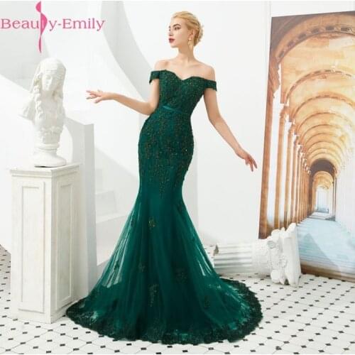Beauty Emily Green Beads Elegant Evening Dress Long 2020 Boat Neck Sleeveless Floor-Length Evening Party Prom Dress Formal Gowns