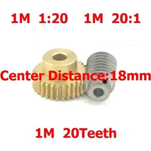 1 Set/1M 20T Reduction Ratio:1:20 Copper Worm Gear Hole:10mm 8mm 6mm 5mm/Rod Hole:8mm 6mm 5mm/Assembly Center Distance: 18mm
