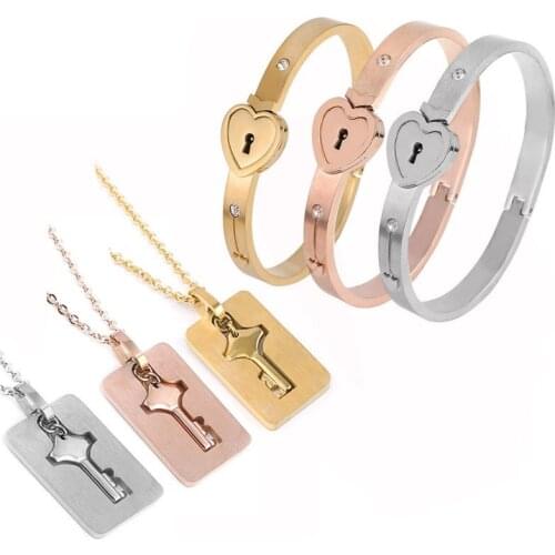 1 Pair Valentines day gift love lock bracelet with key necklace anniversary present birthday gift for girlfriend boyfriend