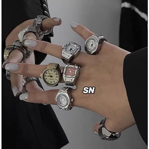 1pc Individuality Vintage Punk Elastic Stretchy Quartz Watch Rings Women Man Hip-hop Couple Accessories