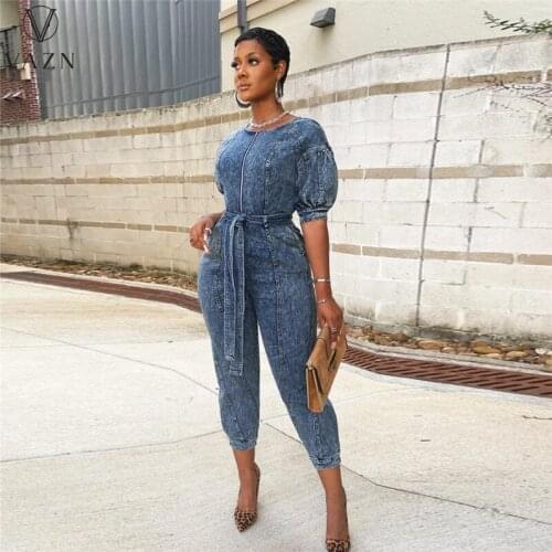 VAZN 2021 Autumn Denim Jumpsuits Solid Sweet Office Lady High-end Full Sleeve Women High Waist Slim Pencil Jumpsuits