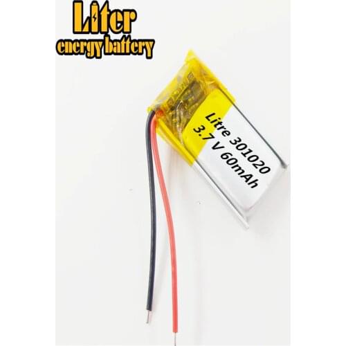 3.7V 60mAh 301020 Lithium Polymer Li-Po li ion Rechargeable Battery cells For Mp3 MP4 MP5 GPS mobile bluetooth