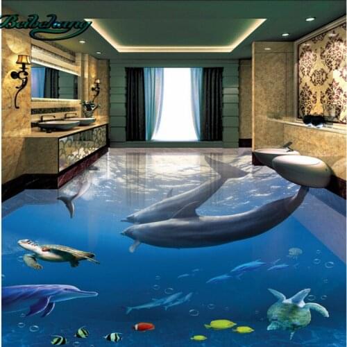 Beibehang Large Custom Wallpaper Mural Dolphin Underwater World 3D 3D Bathroom Living Room Floor Tile Painting