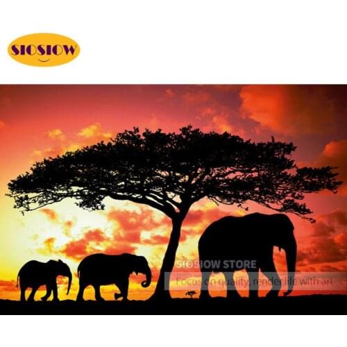 5D DIY Diamond Painting Elephants Family Sunset Color Crystal Full Drill Square Round 3D Daimond Mosaic Embroidery Animal Decor