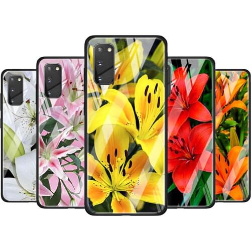 Colorful Flower Lily for Samsung Galaxy S20 FE Ultra Note 20 S10 Lite S9 S8 Plus Luxury Tempered Glass Phone Case Cover