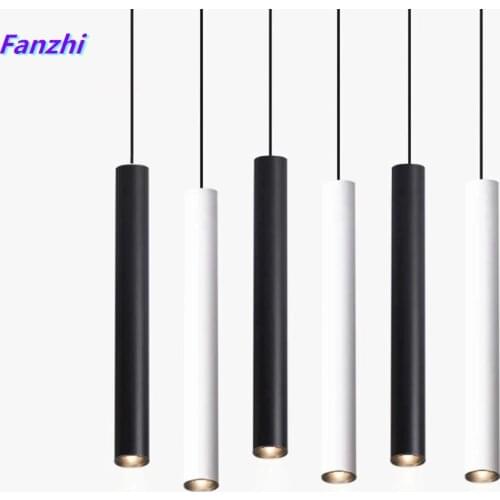 Cylinder Dimmable LED Pendant Lights Long Tube Lamps Dining Room Shop Bar Decoration Cord Pendant Lamp Background Wall Lighting