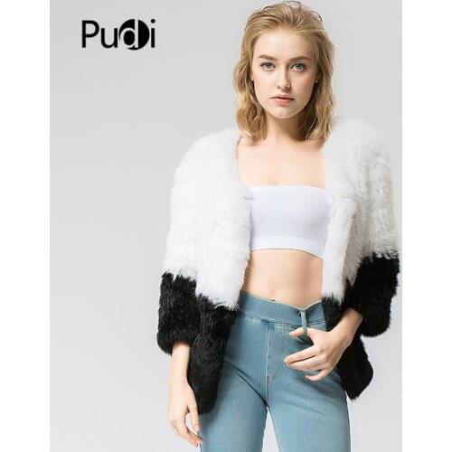 CR071 Knitted knit real rabbit fur coat overcoat jacket Russian womens winter thick warm genuine fur coat white and black