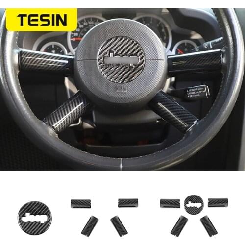 For Jeep Wrangler JK 2007 -2017 Steering Wheel Center Decoration Cover Trim Sticker Car Interior Accessories Carbon Fiber