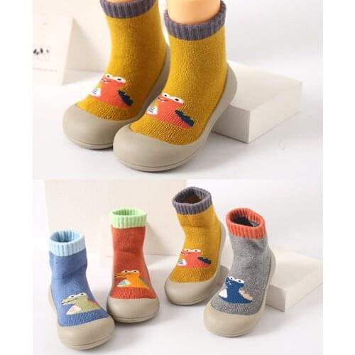 Baby Shoes Cute Cartoon Non-slip Knit Warm Sock Shoes with Rubber Soles Soft Soles Toddler Shoes Newborns First Walker Shoes