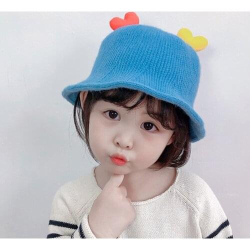 Childrens solid color knitted hat Korean version of the autumn and winter love fisherman hat baby hat boys and girls warm hat