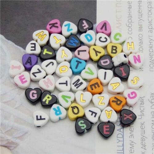 Julie Wang 500PCS 7mm Acrylic Heart Letter Beads Random Mixed 5 Colors Alphabet Spacer Bead Bracelet Jewelry Making Accessory