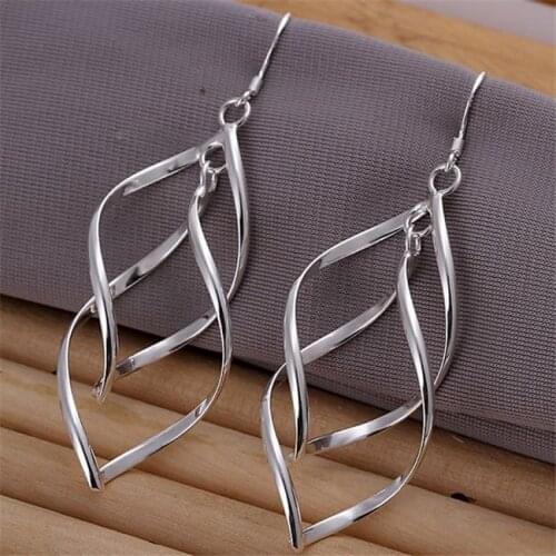 ESE168 Popular Silver Color Earrings For Women 925 Jewelry Christmas Fashion Jewelry Double Plantain Leaf Earrings