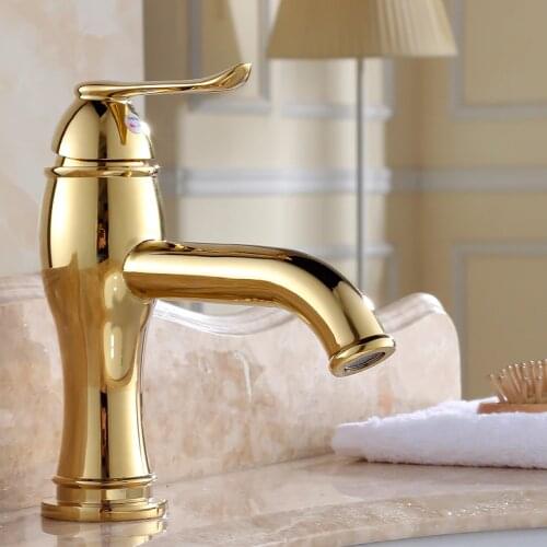 European gold plated water tap bathroom wash basin faucet hot and cold, Art retro style Brass sink basin faucet mixer Wholesale