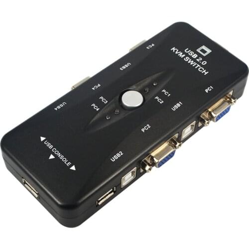 Kebidumei Hot 4 Port hub USB 2.0 KVM VGA/SVGA Switch Box Adapter Connects Printer keyboard Mouse 4 Computers Use 1 monitor