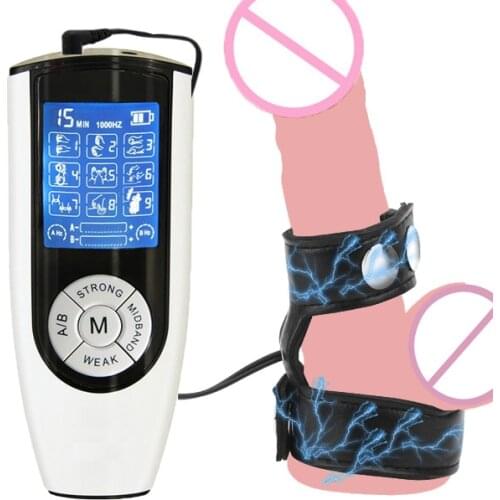 Strong Electric Shock Therapy Penis Ring E Stimulate Penis Enlargement Delay Leather Restraint Ring Medical Theme Male Sex Toy