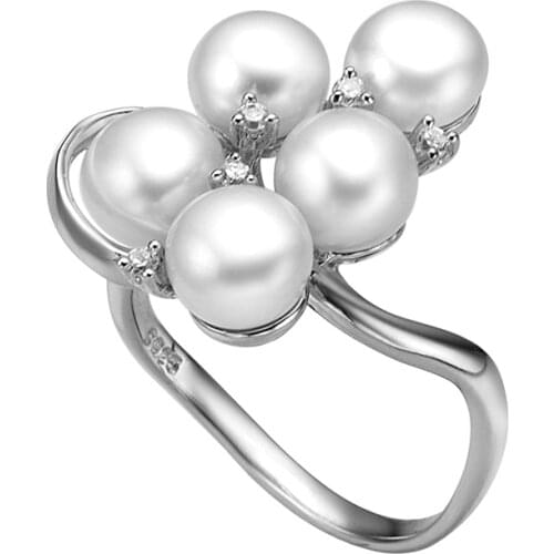 Sinya birthday gift jewelry 925 sterling silver ring for women girl with 5 pcs genuine natural pearls wedding band ring Hot sale