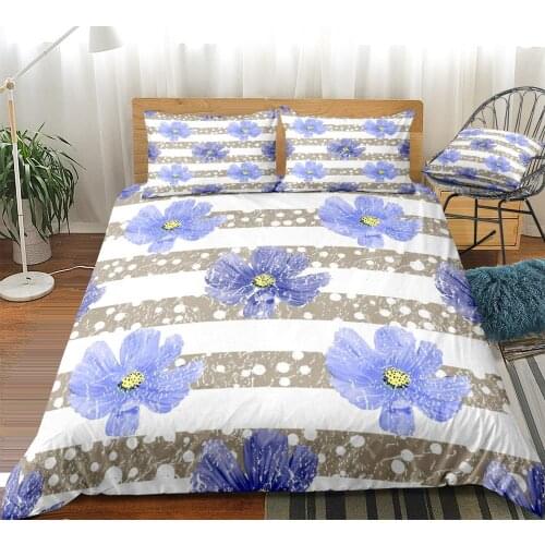 Purple Flower Duvet Cover Set Purple Bedding Set Stripe Beds Set 3ps Home Textiles Microfiber Floral Bedspread For Kids Girls