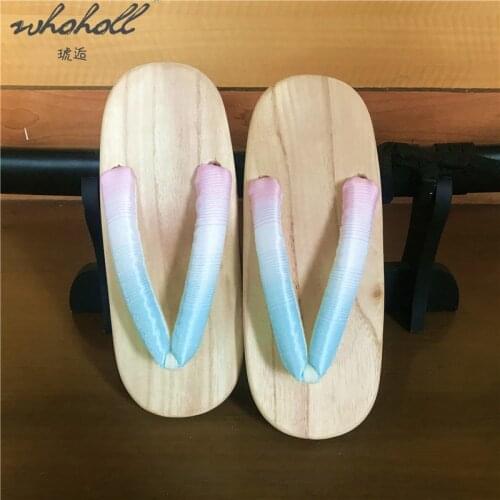 WHOHOLL Geta Summer Indoor Slippers For Women Japanese Wooden Geta Female Clogs Flip Flops Cosplay Costuems Shoes