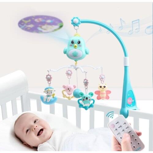 Baby Rattle Crib Mobile With Remote Control Music Box Night Light Toys Rotate Newborn Sleeping Bed Projection Toys Infant Toys