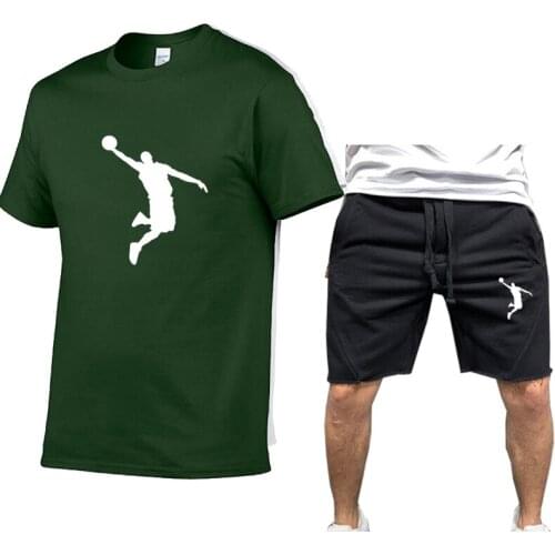 Summe100 % Katoen Mannen Sportkleding Broek Set Korte Mouw Ademend T-shirt En Shorts Casual Wear Basketbal Trainingspak