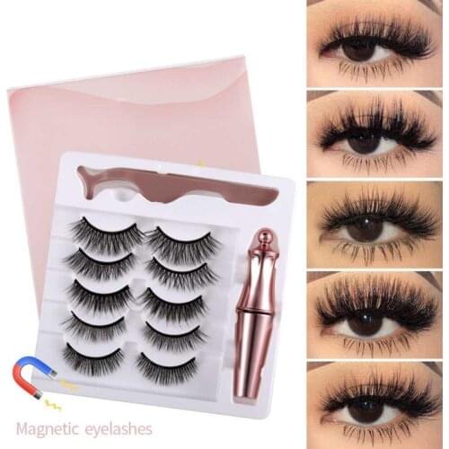 5/3 Pairs Magnetic Eyelashes Set + Liquid Eyeliner Waterproof Long Lasting Eyelash Extension False Eyelashes Eye Makeup TSLM1