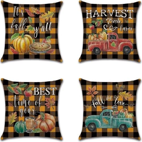 Happy Fall Pumpkins Cushion Cover Happy Halloween Thanksgiving Pillow Covers Cartoon Home Decor for Sofa Bed Decorative Cases