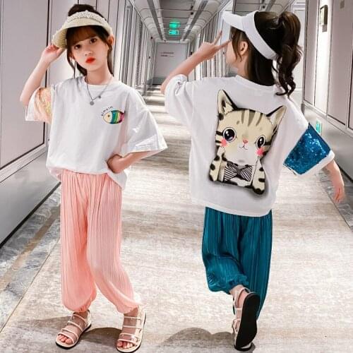 Girl Clothes Short Sleeve Suit 4-14 Years Old Kids Clothes Summer New Children Korean Fashion Casual Printing Two-Piece Set